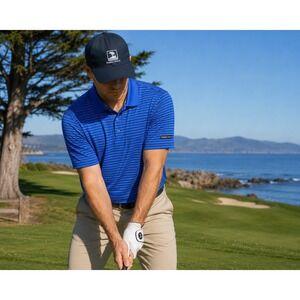 Pebble Beach Performance Men's Golf Polo Shirt Blue Striped Size M Short Sleeve